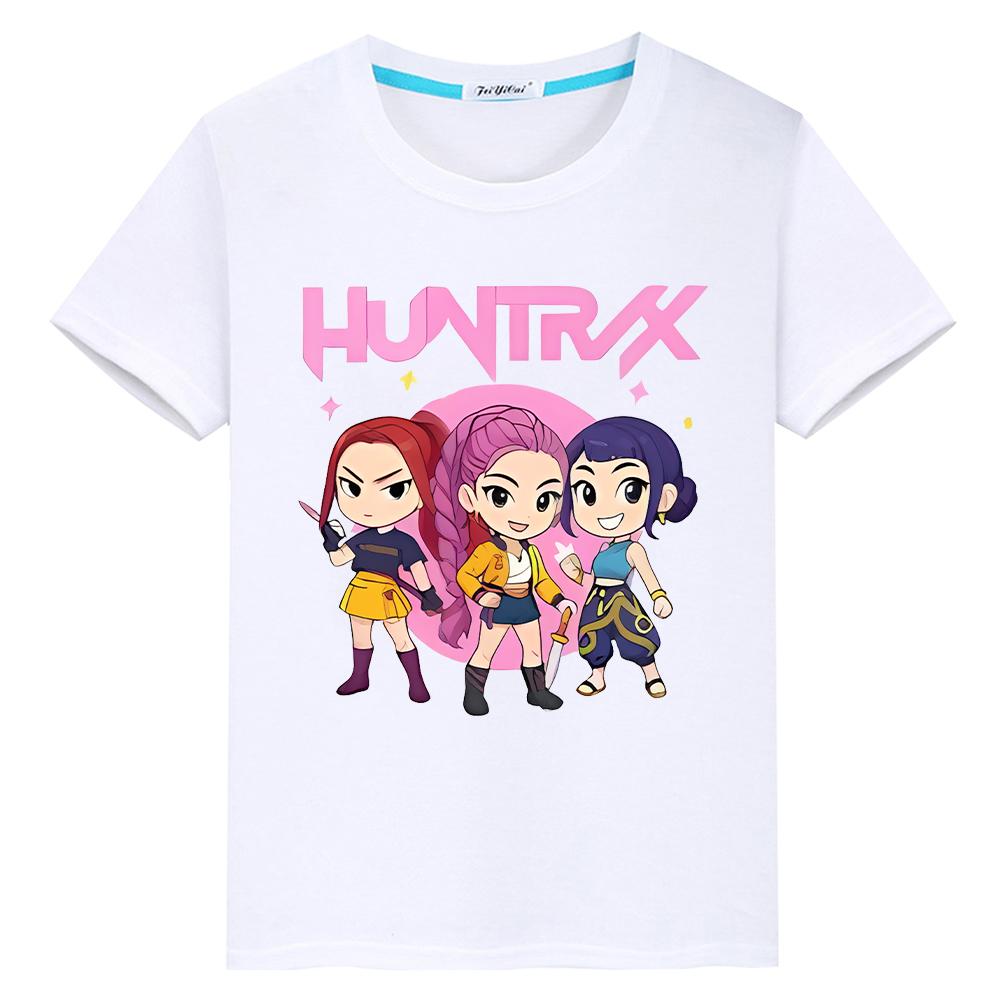 

t shirt for kids boy 10year kpop demon hunters Print 100%Cotton Cute Tees anime Short Kawaii Tops y2k one piece girls clothes 150 белый