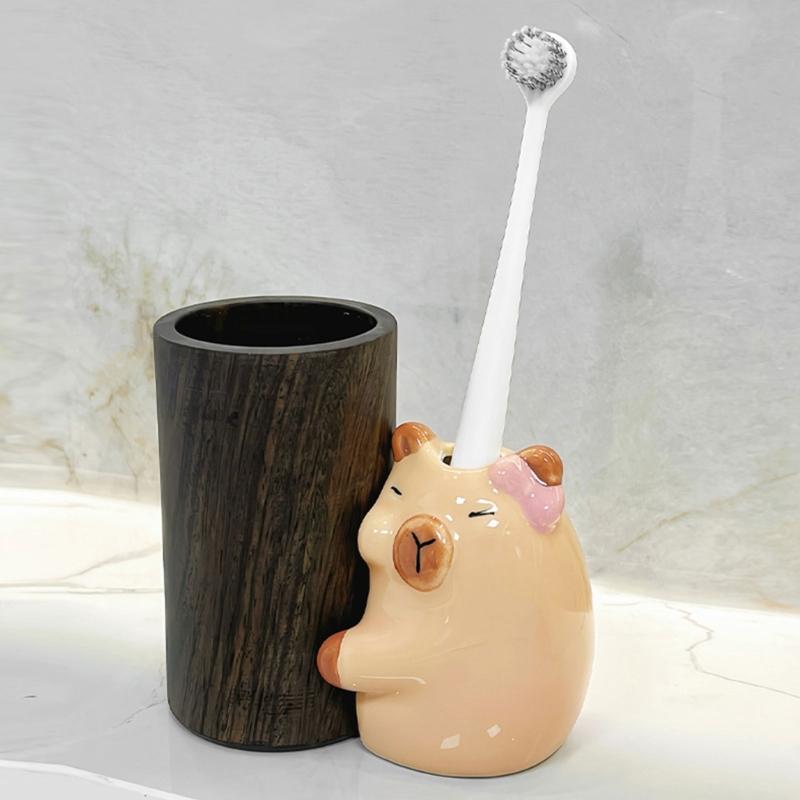 2Pack Ceramic Capybaras Toothbrush Holder Set For Couple Cute Animal Shapeds Bathroom Countertop Organizers