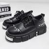 Fashion Men Platform Derby Shoes British Style Casual Genuine Leather Shoes Personalized Rivet Design Fashion Thick Sole Footwear 39-44