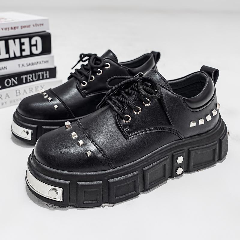 Fashion Men Platform Derby Shoes British Style Casual Genuine Leather Shoes Personalized Rivet Design Fashion Thick Sole Footwear 39-44