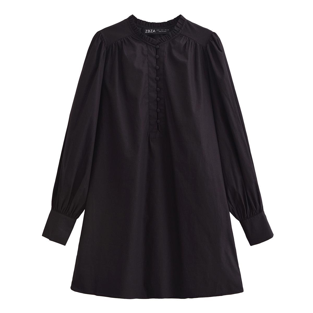 

Шикарное европейское и американское платье с рукавами-фонариками и оборками L чёрный