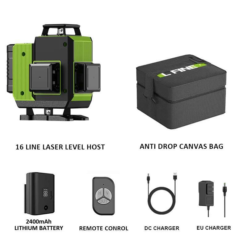 Lfine Nivel Laser 16 Lines Professional Laser Level Horizontal Vertical Green Laser Automatic 360°Self-Leveling Level Laser Tool
