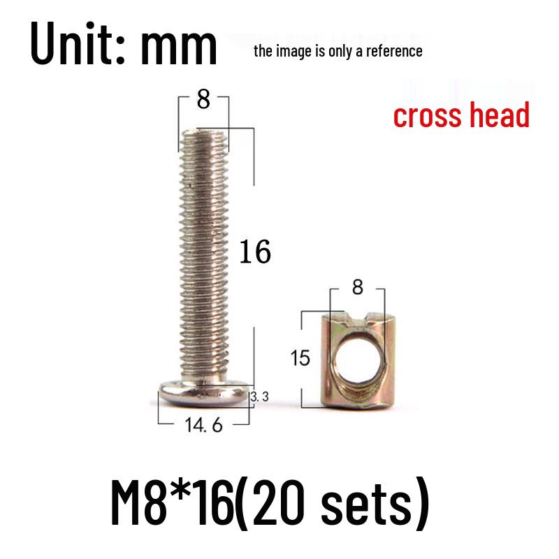 Nickel-Plated Phillips Hex Socket Crib Screw & Nut Set, M6/M8