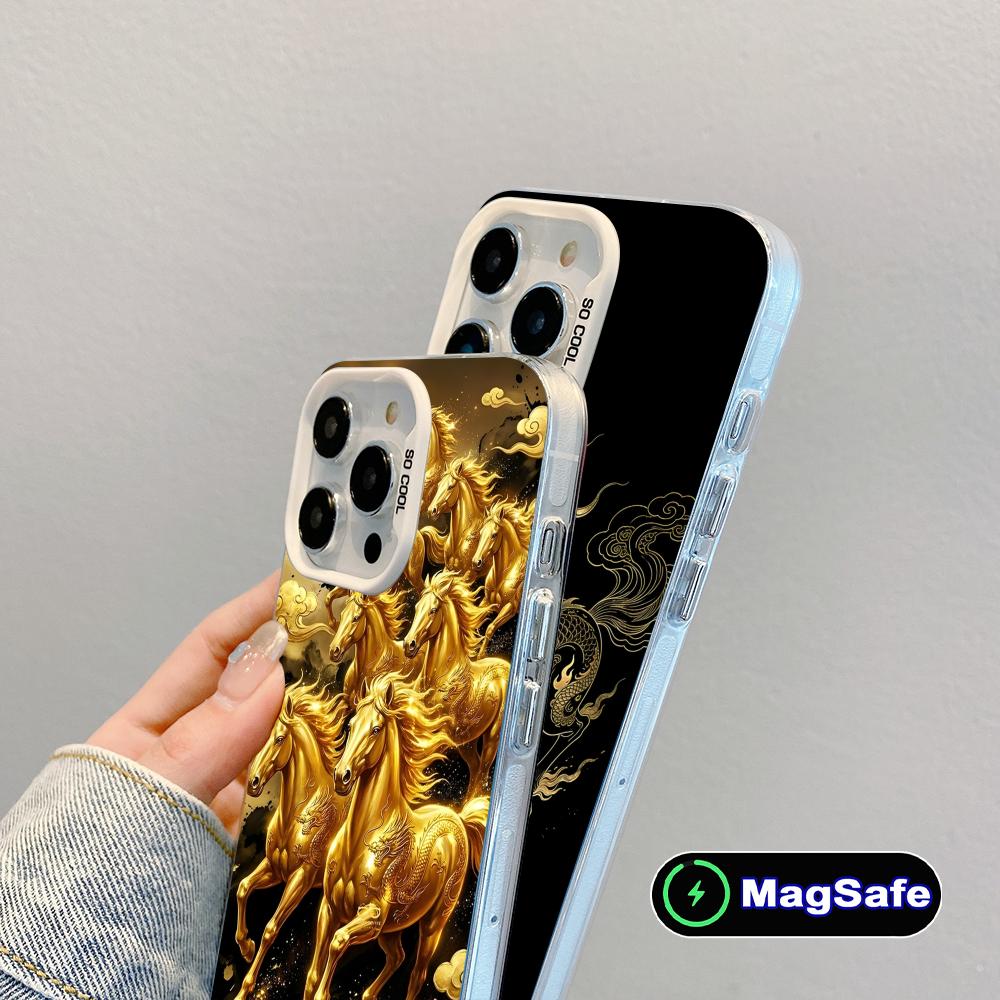 Golden Horse Year Mobile Phone Case for iPhone 17 16 15 14 13 12 11 X XR XS 8 7 Air Pro Max Plus White Translucent Cover