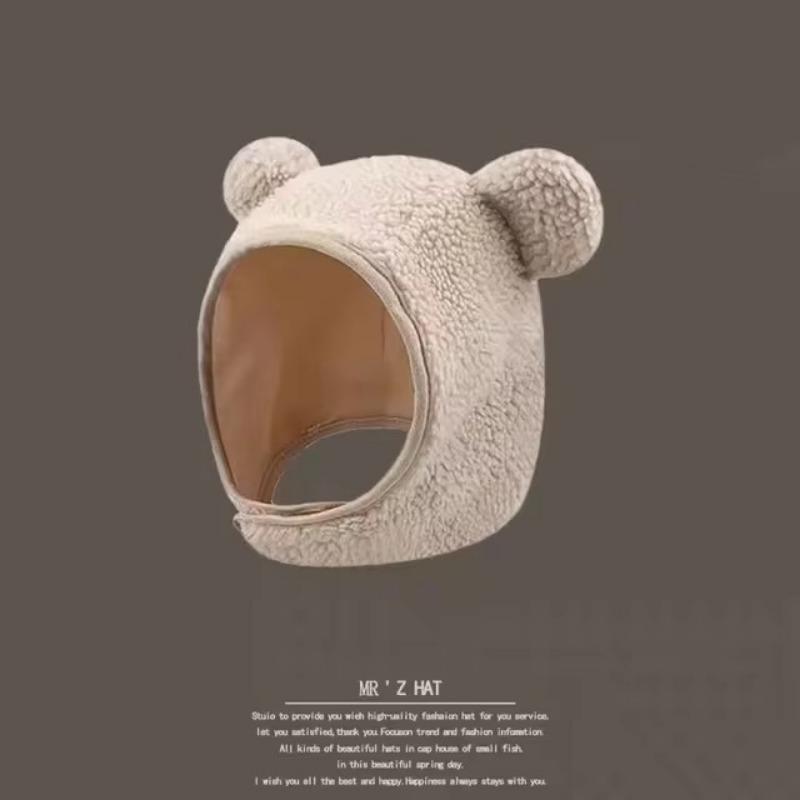 Brown Bear Ear Hat Scarf Beanies Men Women Winter Safety Helmet Rockwool Magnetic Buckle Outdoor Protector Hat with Earflaps
