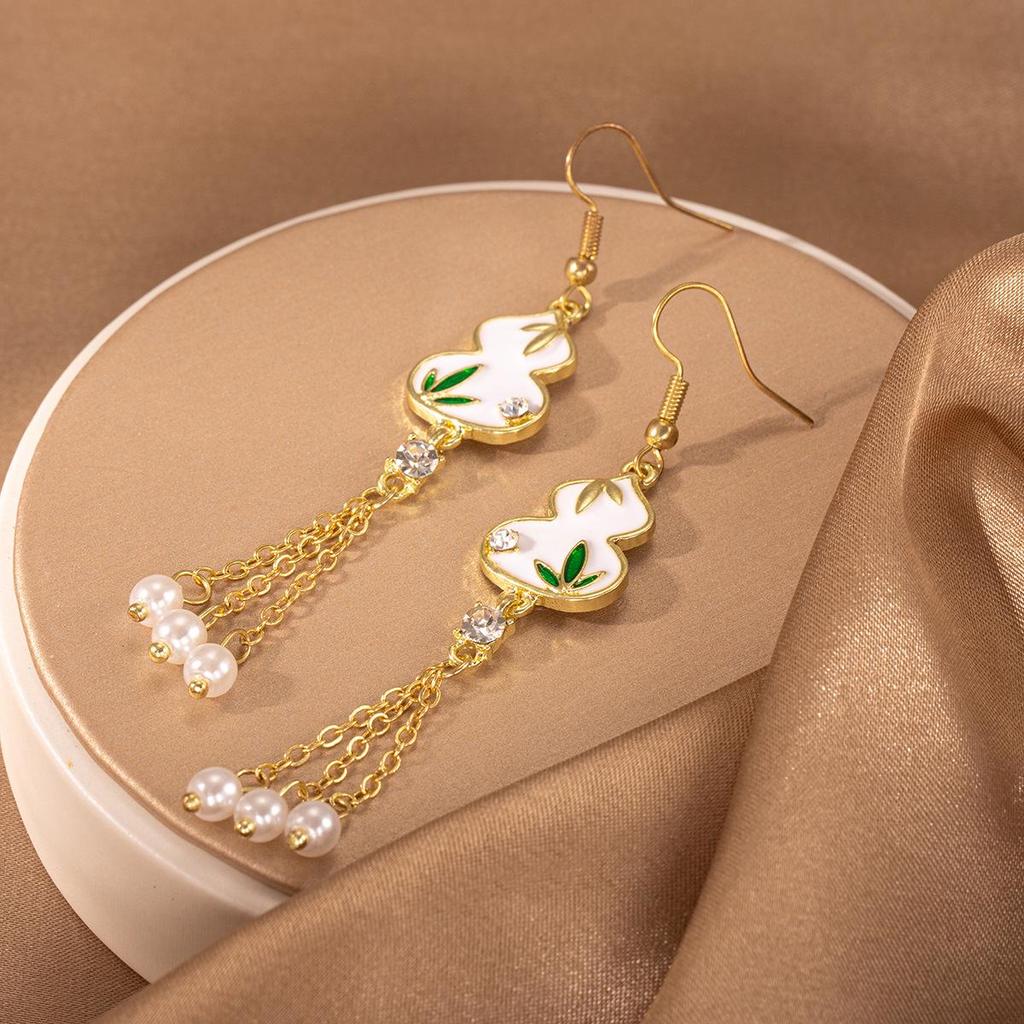 New Chinese Tassel Retro Luxury Bamboo Leaf Gourd Earrings for Women