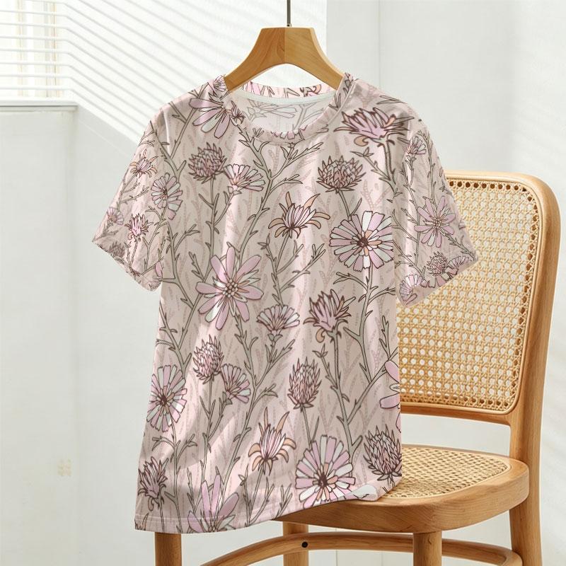 Women's Floral Short Sleeve Top Minimalist Light Mature Vibe, Comfortable Soft Fabric, Fresh Design for Daily, Vacation & City Walks