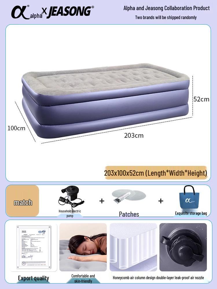 Outdoor Raised Double Air Mattress - Thickened Inflatable Bed, Foldable and Simple Design