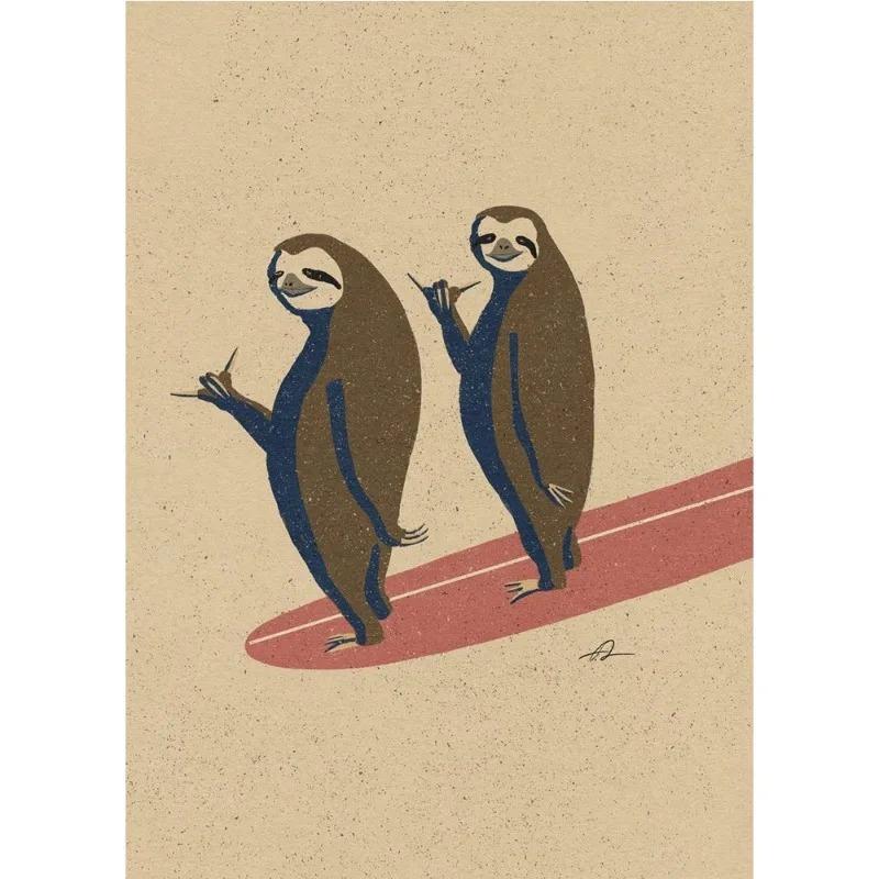 

Современные забавные серфингисты животные ретро постеры холст картина ленивец медведь панда настенная живопись картина для детской комнаты спальня домашний декор 21cm×30cm NoFrame