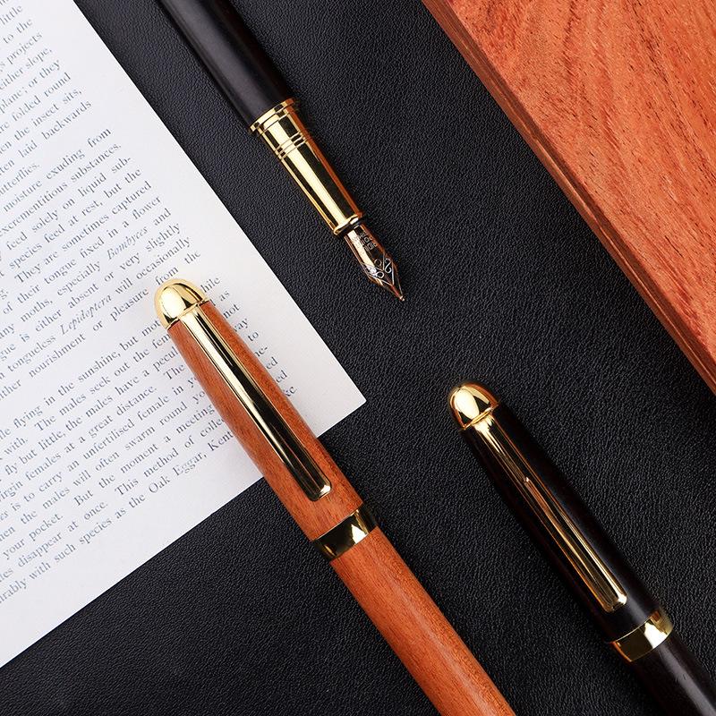 Engraving Brass Fountain Pen for Students - Sandalwood Calligraphy Practice & Business Office Use - Replaceable Ink Cartridge