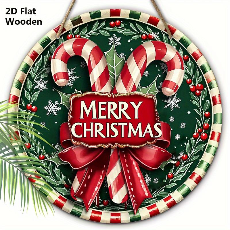 

Классическая Рождественская Деревянная Табличка с Узором Леденца и Банта - Круглая Табличка Navidad для Входной Двери, Настенный Декор - Идеальное Рождественское Украшение 20cm/7.87in красный