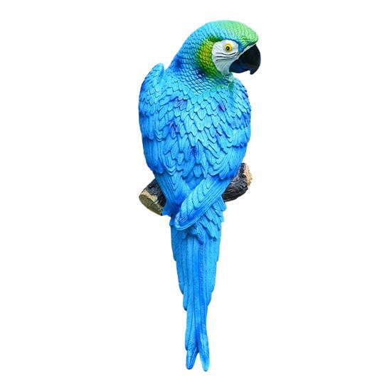 Tree Stump Parrot Ornament, Waterproof Resin Parrot Statue with Realistic Feather Texture, Outdoor Wall Mount Macaw Bird Ornament for Garden Tree