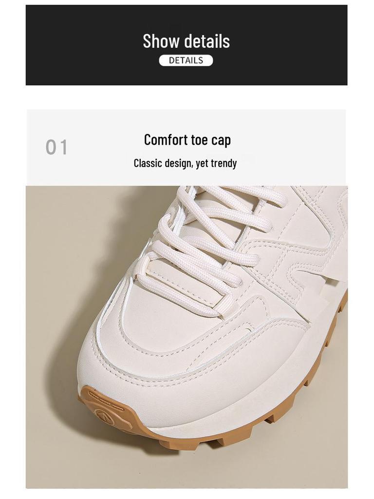 2025 Spring Women's Breathable White Korean Style Sneakers - Thick Sole Versatile Sports Casual Running Shoes