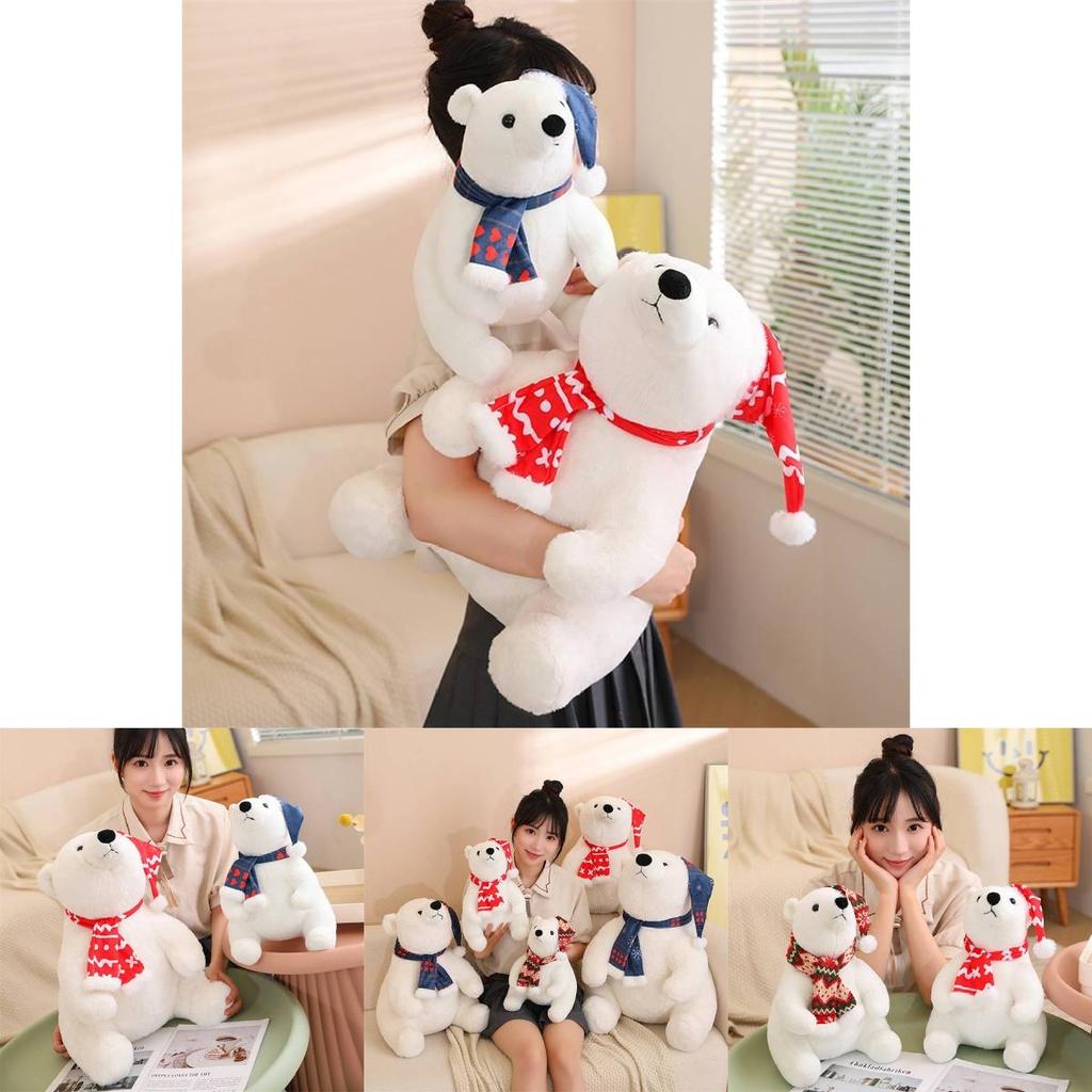 Polar Bear Plush Toy Christmas Edition With Short Plush For Kid And Holiday Gift