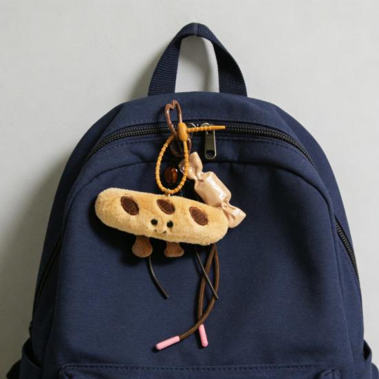 Cute Plush Keychain with Face Soft Fluffy Croissant Baguette Pendant Smiling Bread Bag Charm