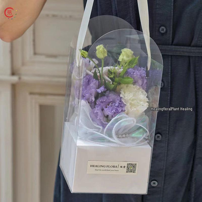 Clear PVC Tote Bag for Fresh Flower Arrangements - Rose Bouquet Gift Box Packaging
