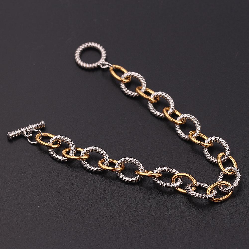 Link Bracelet for Women 2 Tone Circles Chain Silver and Gold Wire Cable Bangle Designer Inspired Bracelets Gift Jewelry