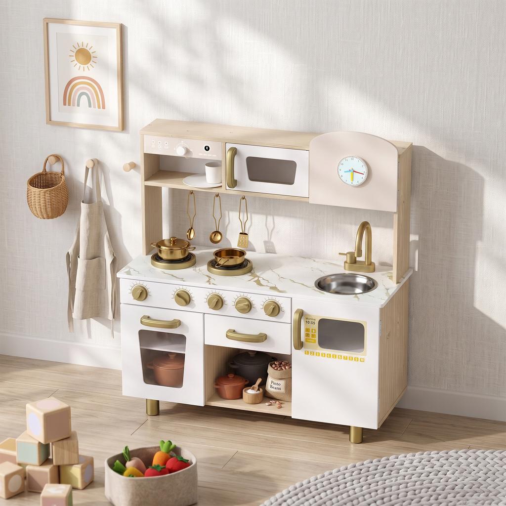 Children's Wooden Kitchen with Stainless Steel Utensils