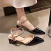 French pointed rivet high heel bag head sandals female 2025 summer new one word with fairy style skirt Roman shoes