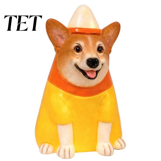Halloween Window Display Lighted Dog Statue Ornament for Outdoor Yard Decor, Waterproof Puppy Sculpture Festive Lawn Decorations with Warm Light Porch