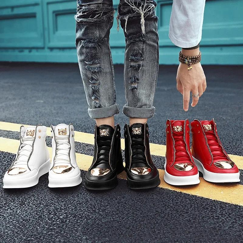 Pu Leather Shoes for Men Fashion Ankle Boots Comfortable High Top 2024 Autumn New Man Casual Shoe Outdoor Anti Skid Sneaker Male