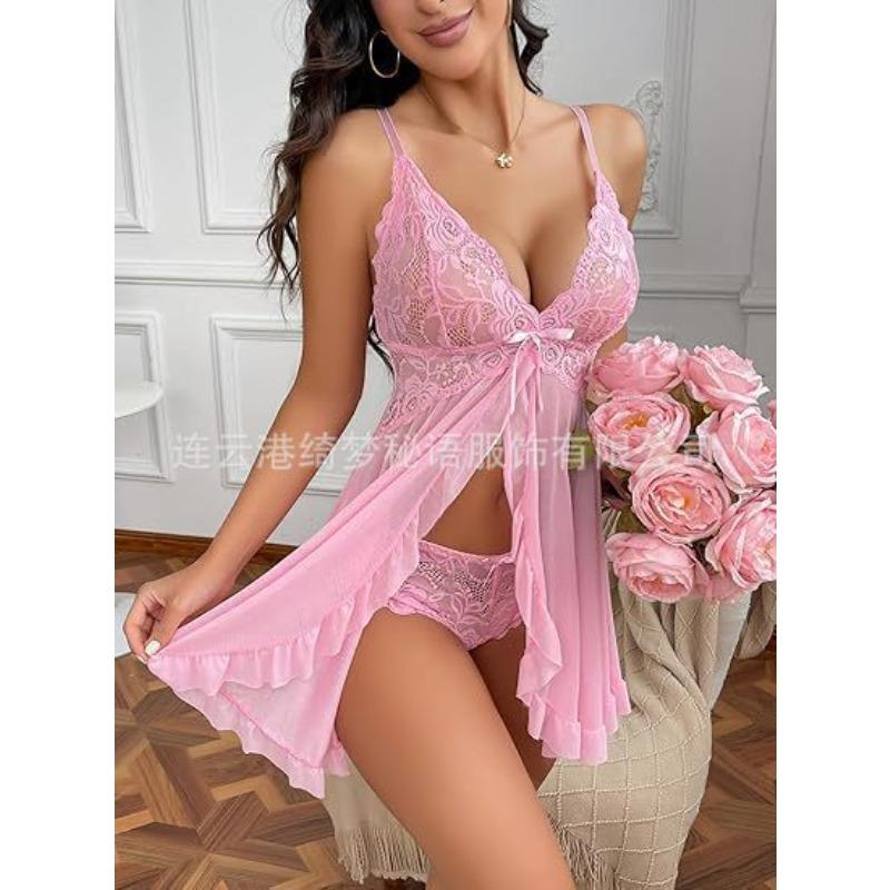 Pajamas Ladies Lace Suspender Sexy Loungewear Summer Perspective Mesh Skirt Women