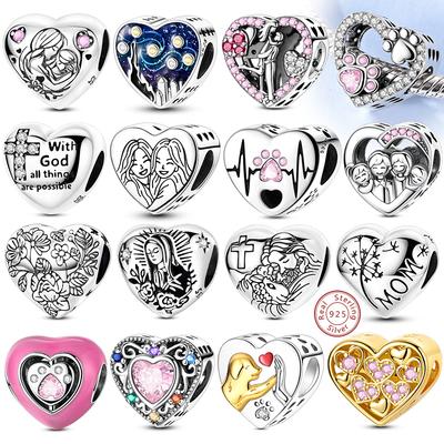 New 925 Silver Heart Charms for Bracelet Love Friendship Family Jewelry Gifts for Women