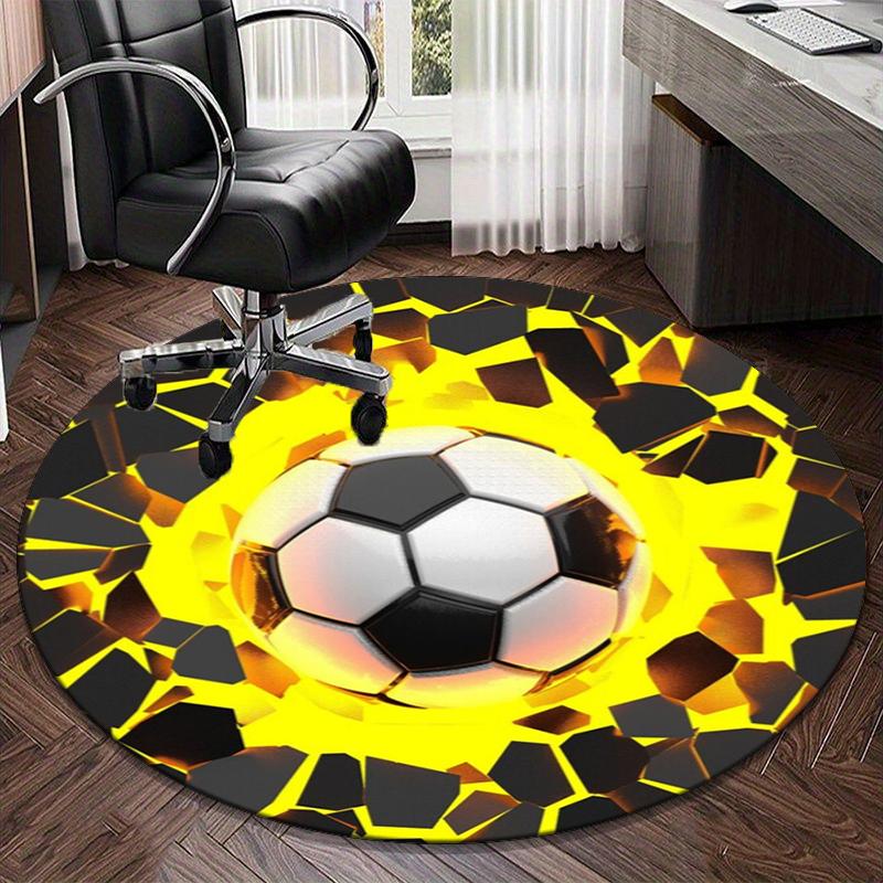 Soccer Ball Artwork Round Carpet Chair Cushion Round Entryway Rug, Soft Round Rugs for Living Room, Bedroom, Circle Carpet Decor Gifts
