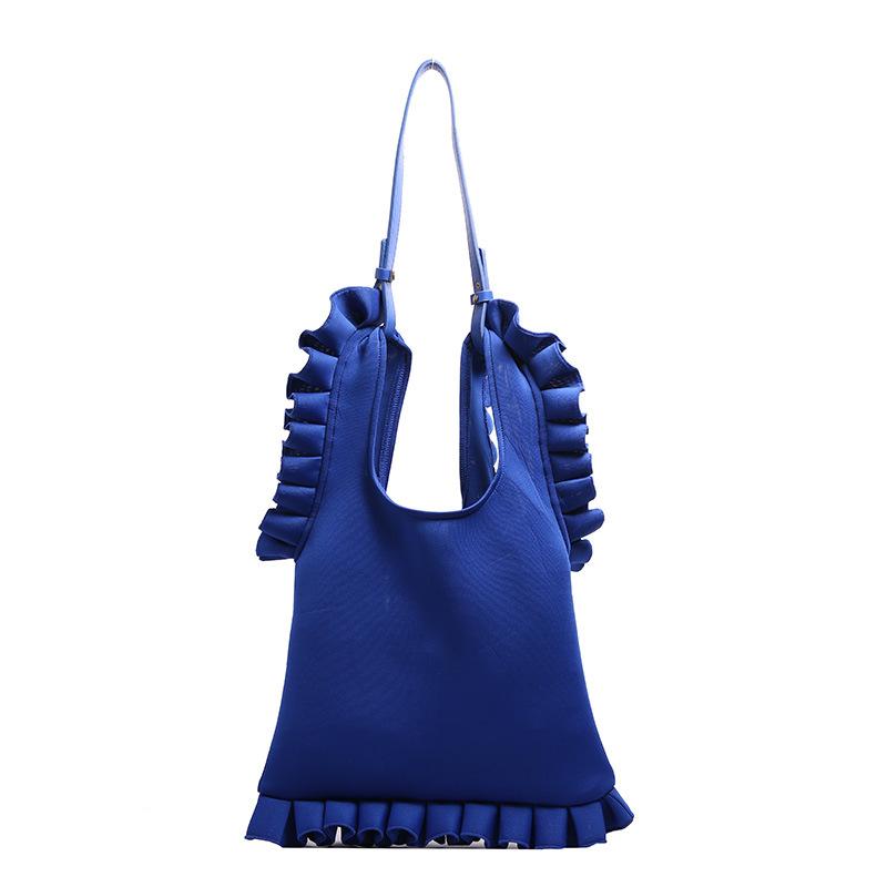 Korean Fashion Large Capacity Shoulder Bag Handbag Pleated Ruffle Trim Bright Solid Color Underarm Bag for Women