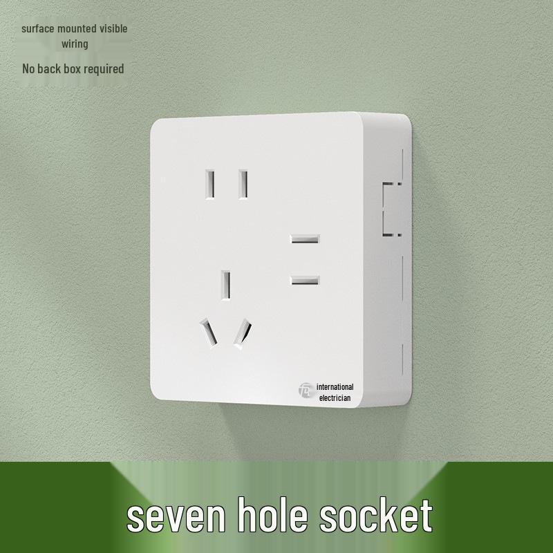 Ultra-Thin Surface-Mounted Single-Control Wall Switch & Socket Panel with Surface Box Outlet, One-Gang Push Button for Household Lighting.