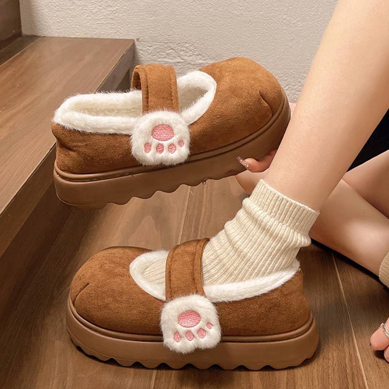 Fashion Women's Cute Cat Claw Cotton Shoes Winter New Collection with Velvet Warm Cotton Shoes Fashion Thick Bottom Velcro Cotton Shoes