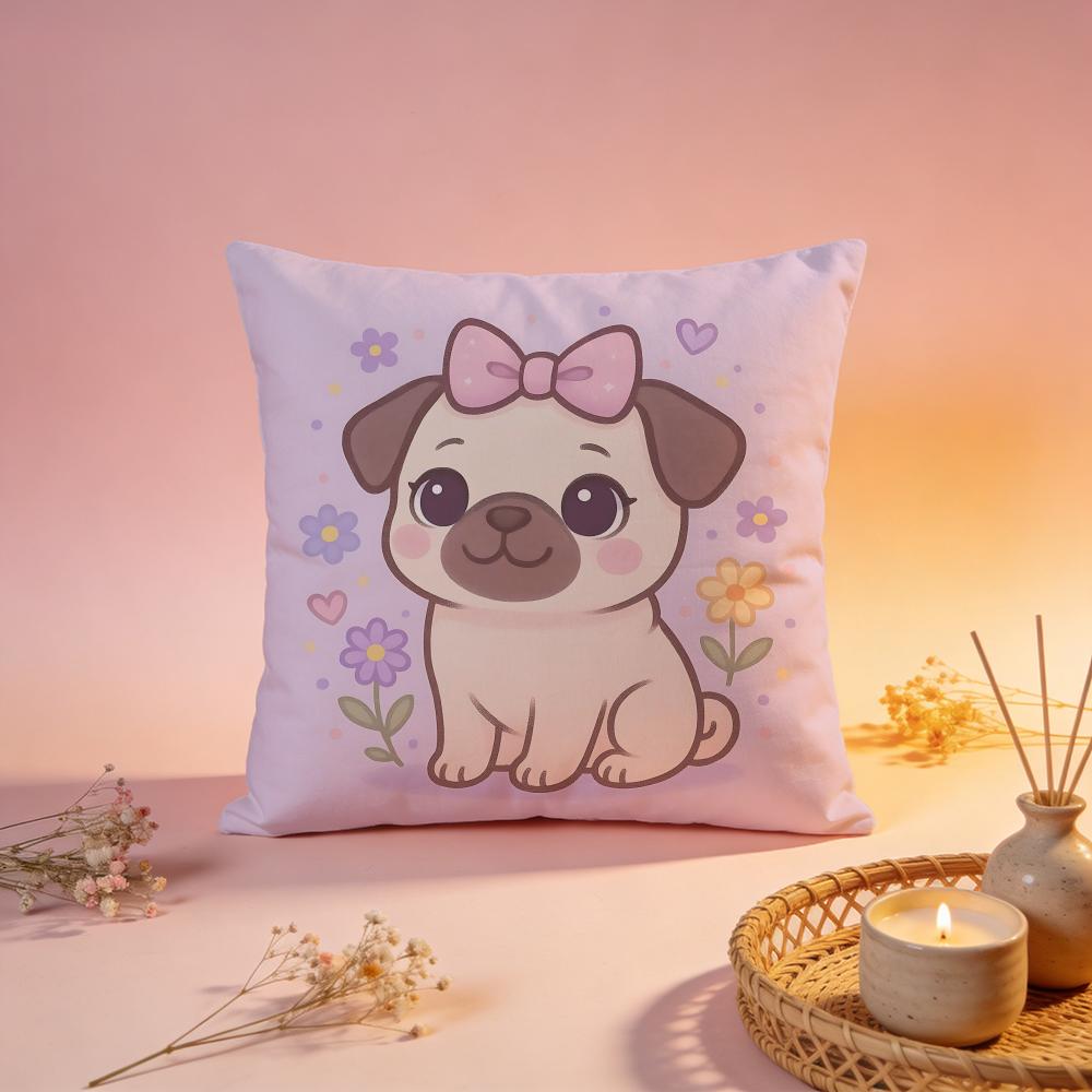 Lovely Cute Pug Dog Cushion Cover Comfortable Durable Pillow Cover MultiScene for Home Office Car Sofa