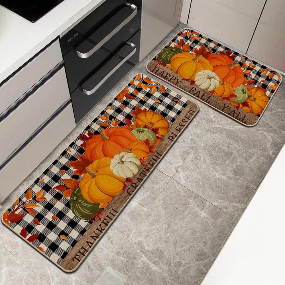 2pcs Thanksgiving Kitchen Floor MATS, Entrance Door Mats, Corridor Laundry Room Long Carpet, Home Decoration