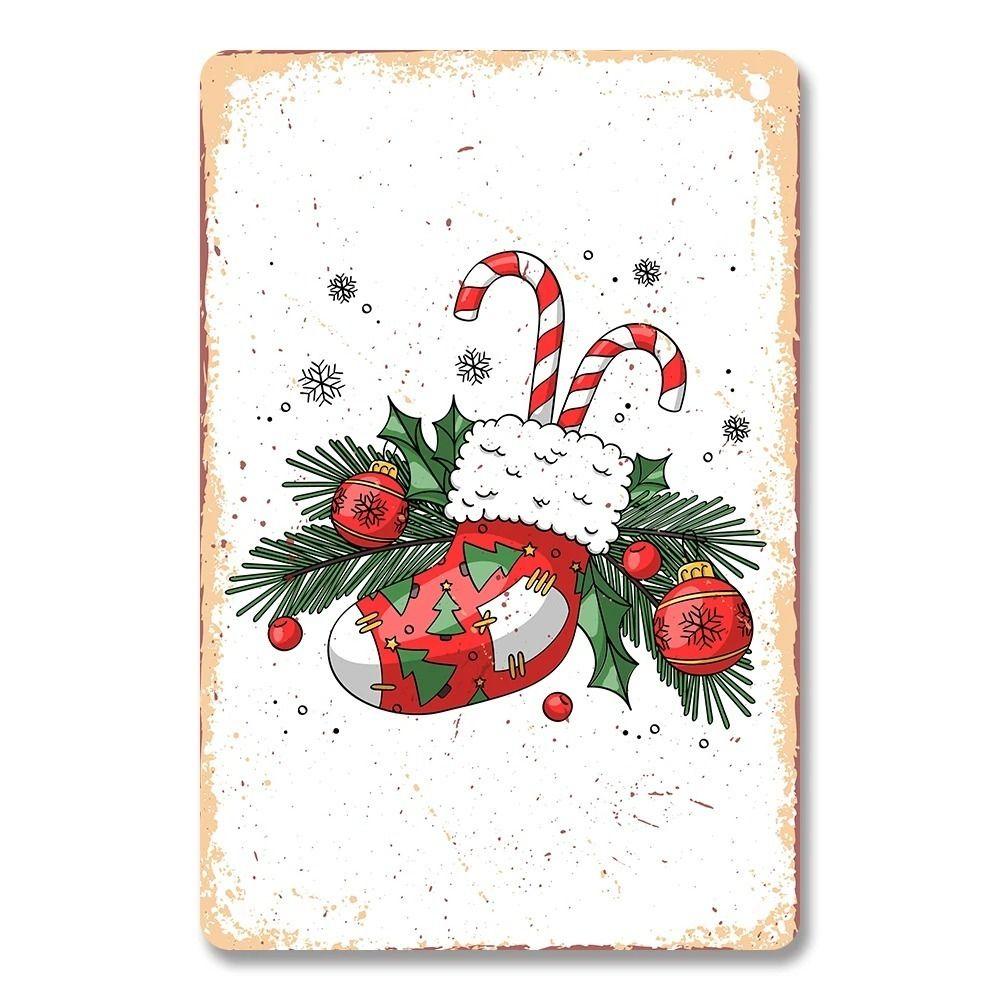 Vintage Christmas Metal Tin Sign Home Festive Wall Decor