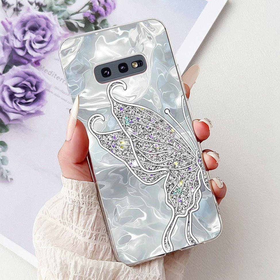 Clear For Samsung S10e Case Cover Luxury Butterfly Love Fashion Flowers Cool Funny Painted Soft Phone Case SM-G970F SM-G9700