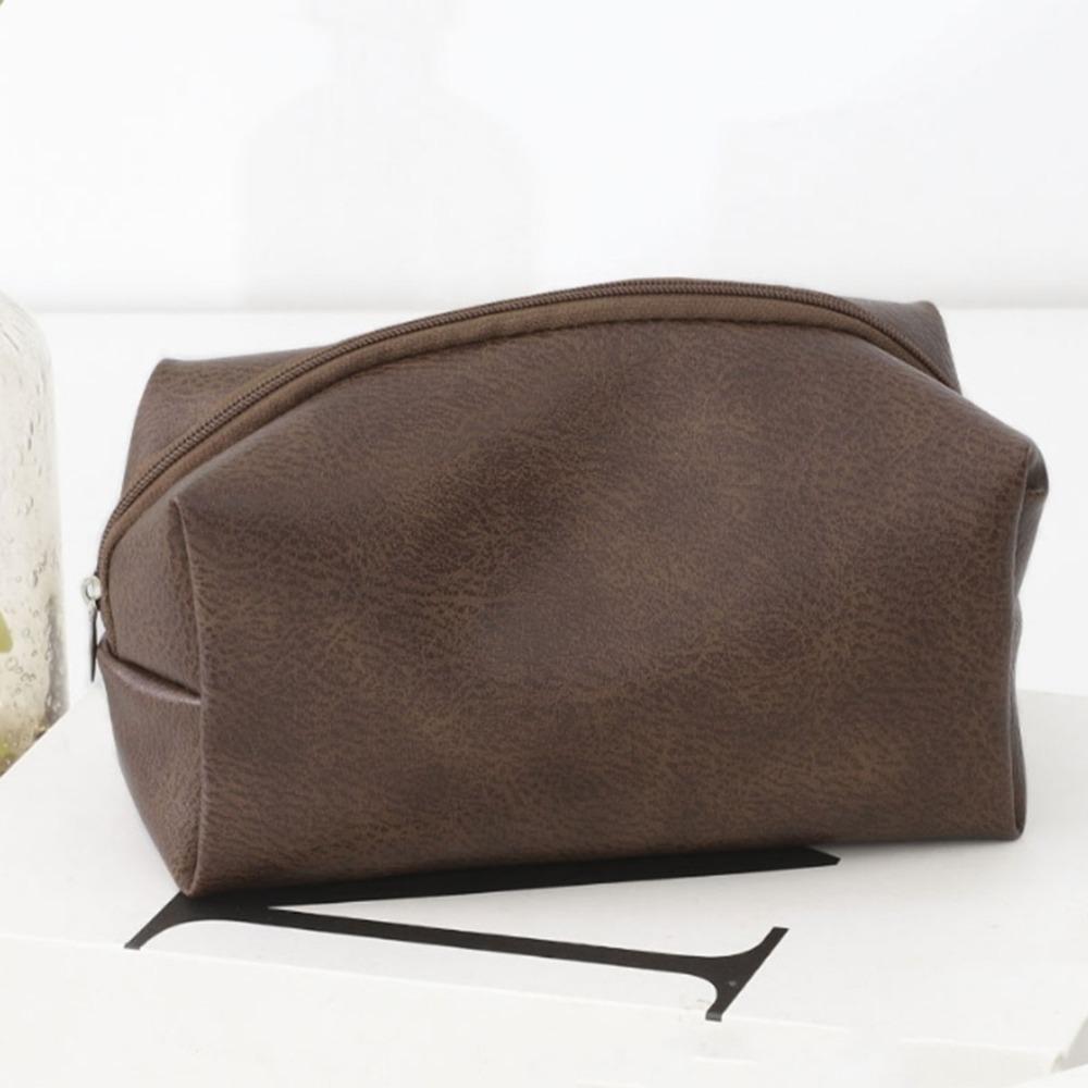 New Solid Color Makeup Bag Premium PU Leather Waterproof Toiletries Storage Bag Large Capacity Handheld Bag Travel темно-коричневого