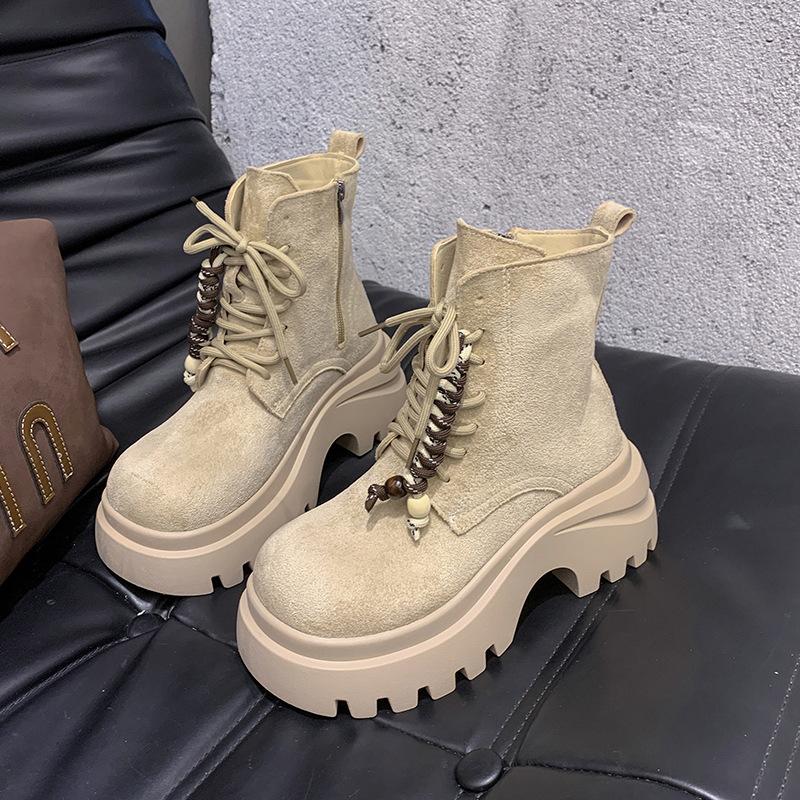 

Thick-soled heightened big-headed ugly cute Martin boots women s 2025 new autumn and summer fringed locomotive boots short boots rhubarb boots 35