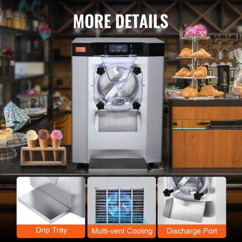 VEVOR Commercial Ice Cream Machine, 12 L/H Yield, 1295W Single Flavor Countertop Hard Serve Ice Cream Maker, 4.5L Stainless Steel Cylinder