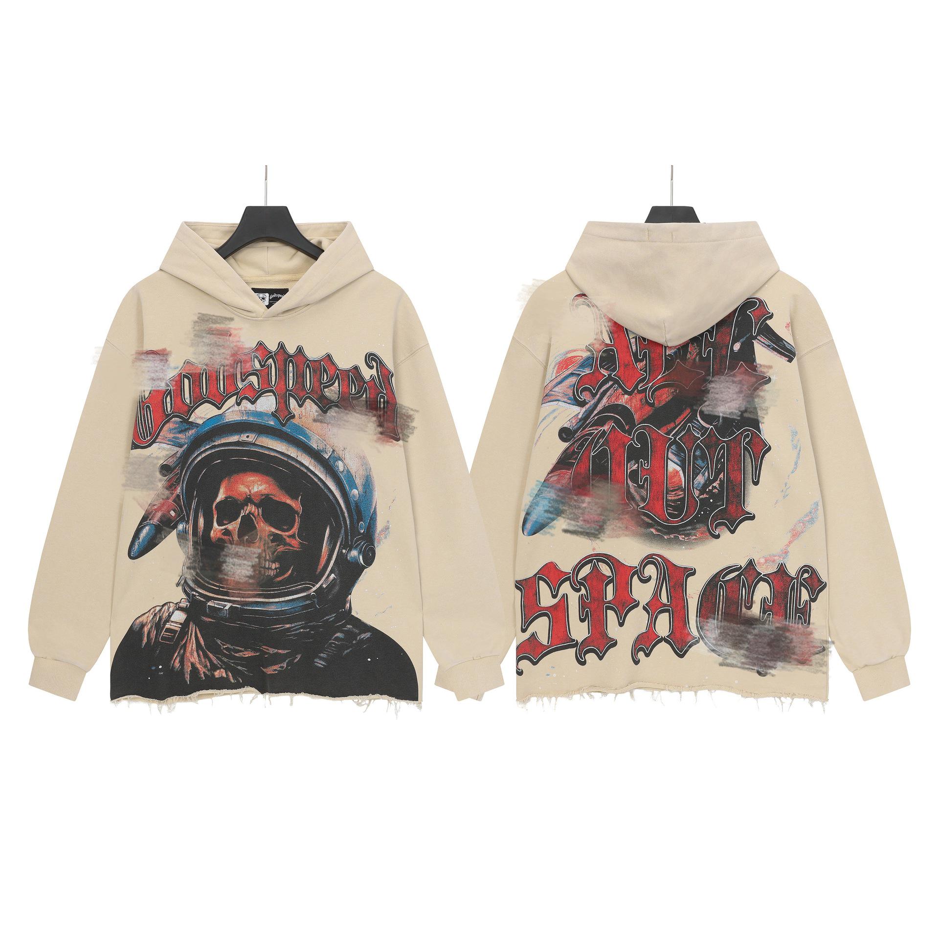 Unisex Retro Style Frayed Edge Hooded Sweatshirt by Cross American: Trendy Rock & Hip-Hop Streetwear Fashion Large (L)