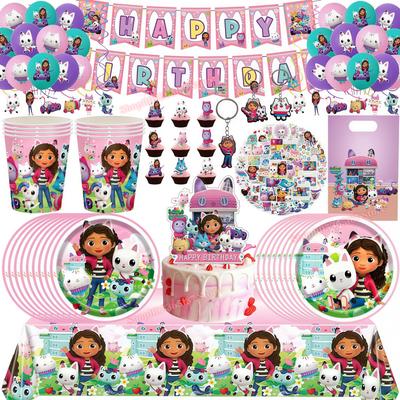 Décoration d'Anniversaire Gabby Dollhouse Serviette Tasse Assiettes Ballon Chat d'Anniversaire Gabby pour Cadeaux d'Enfants Fournitures de Fête Baby Shower