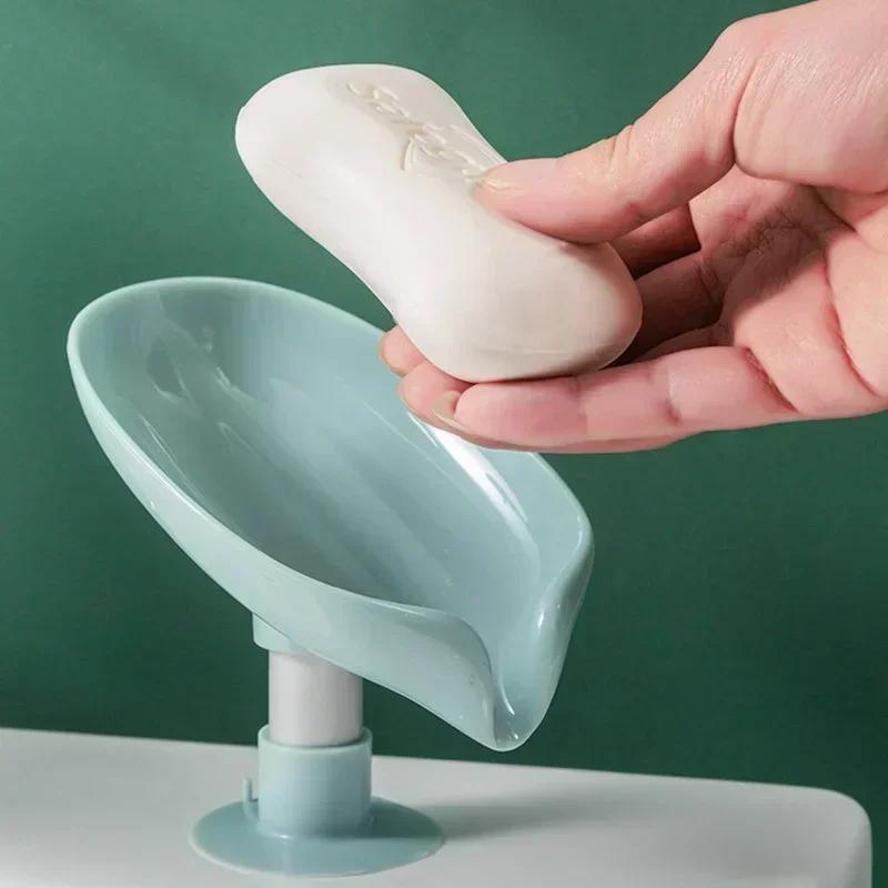 Bathroom Creative Leaf-shaped Soap Box Drain Soap Rack Box Shower Fixed Soap Rack Sponge Storage Tray Soap Dish Home Gadgets