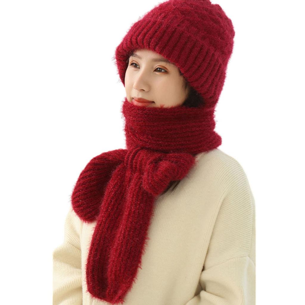 One Piece Hat Scarf Windproof Winter Knitting Thick Warm Ear Guard Hat for Woman Girs Winter Outdoor Use
