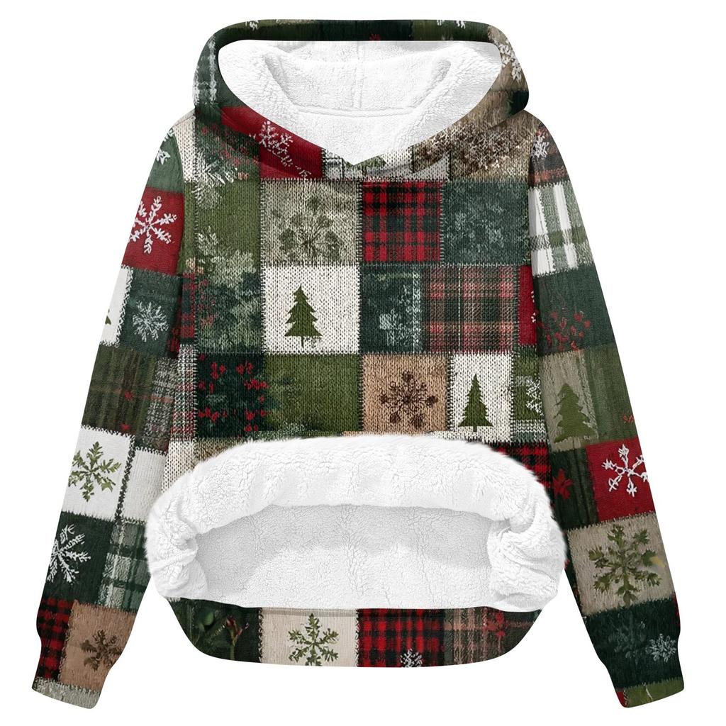 Women's Fashion Casual Long Sleeve Christmas Printed Hooded Sweatshirt