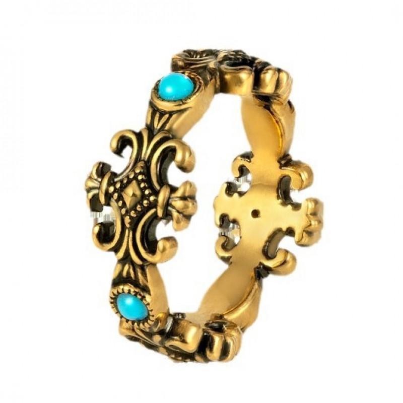 Adjustable Open Ring Women Men Vintage Iris Flower Turquoise Statement Jewelry Retro Geometric Plated Adjustable Open Band