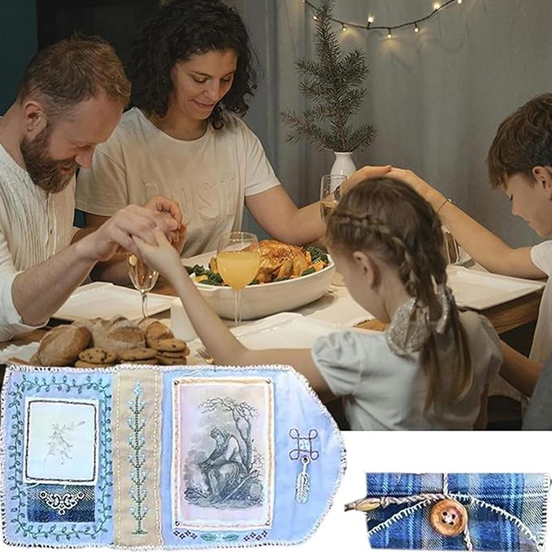 Santuario de Bolsillo con Cruz de Plata Incluida en el Interior, Colcha de Oración Hecha a Mano, Mini Colchas de Escrituras, Regalos Espirituales Cristianos