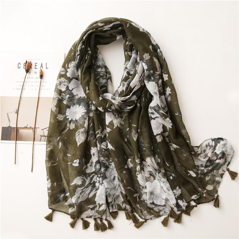 Women Autumn Navy Blue Abstract Floral Viscose Shawl Scarf High Quality Print Wrap Pashmina Snood Bufandas Muslim Hijab 180*90cm