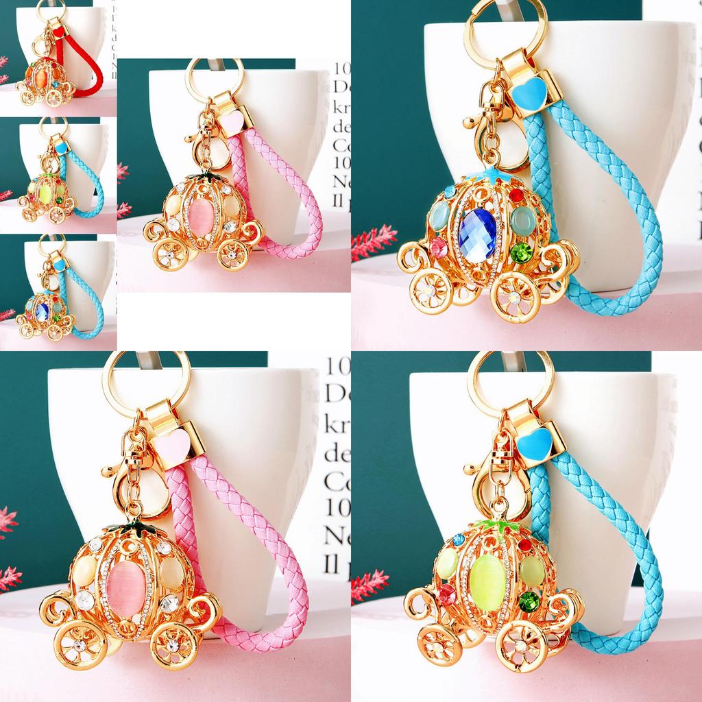 Elegant Pumpkin Car Charm Keychain Accessory For Women With Metallic Finish And Colorful Ropes Ideal For Gifts And Special Occasions
