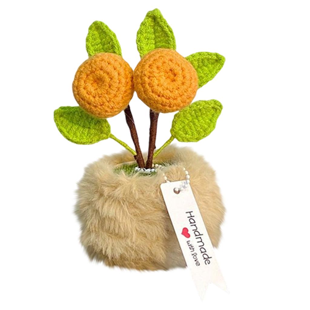 Hand Knitted Flower Shaped Crochet Potted Plant, An Everlasting Bonsai, Suitable For Desktop Decoration And As A Holiday Gift.
