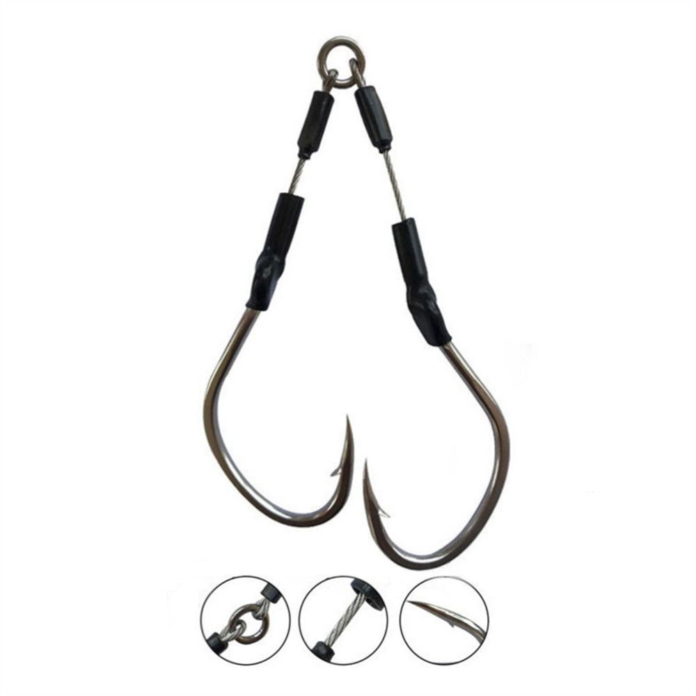 

Barbed Fish Double Hooks Carbon Stainless Wire Fishing Assist Hooks Jigging Hooks Sea Fishing