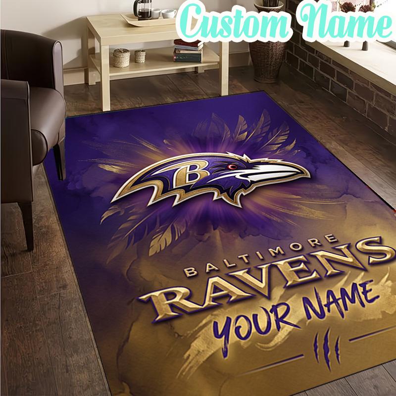 Custom Name football Ravens Logo  Rug, Office Rug, Chair Rug, Carpet for Living Rooms, Doormat Game Rug Home Decor Christmas Gifts